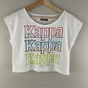 KAPPA Women’s White Multicolor Stitch Work Graphic Short Sleeve Cropped Tee